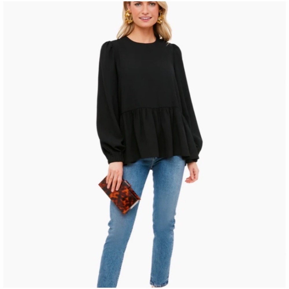 Tuckernuck Pomander Place Black Peplum Long-Sleeve Blouse